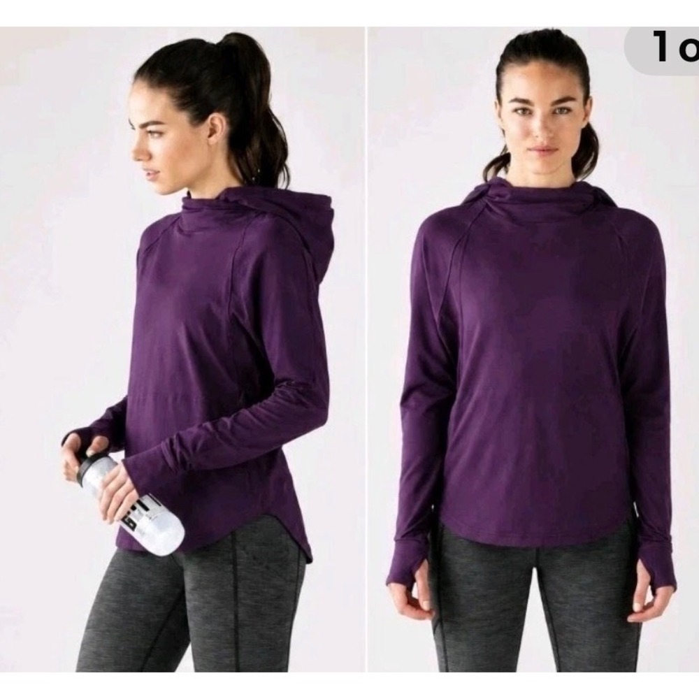 Lululemon Women Purple Hooded Long Sleeve Pullover Athletic Hoodie Thumbholes